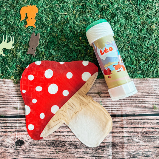 Décoration d'anniversaire animaux de la forêt avec renard, ours, champignon, biche