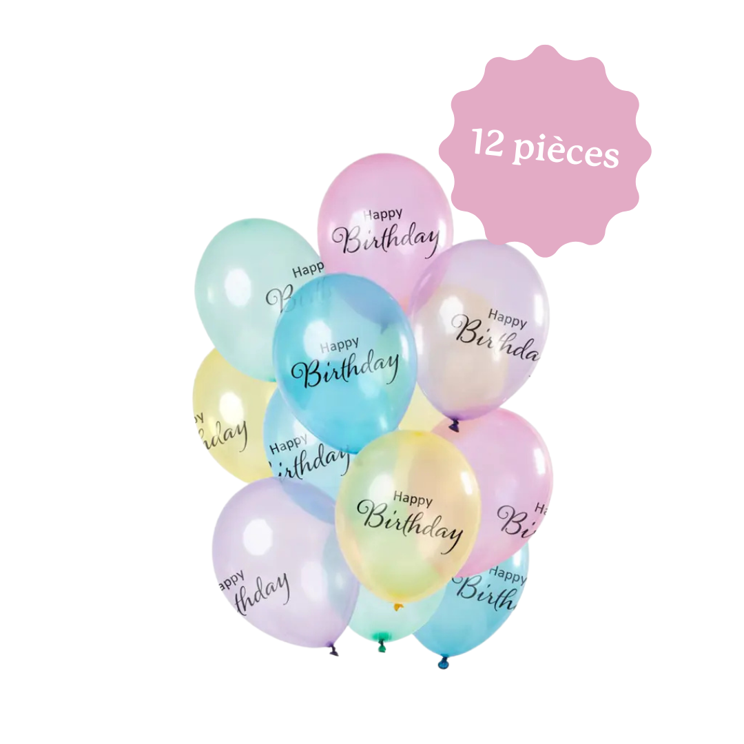 Ballons de baudruche transparents pastels happy birthday