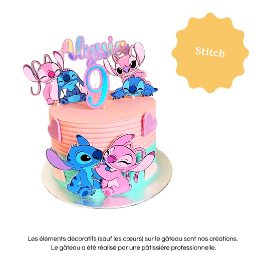 Cake topper personnalisé avec prénom et âge, décoration pour gâteau d’anniversaire Stitch