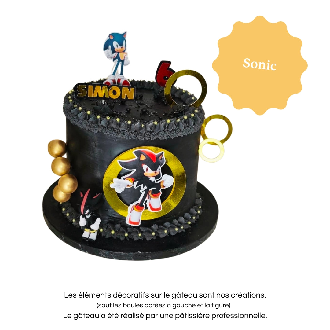 Cake topper personnalisé avec prénom et âge, décoration pour gâteau d’anniversaire Sonic et Shadow.