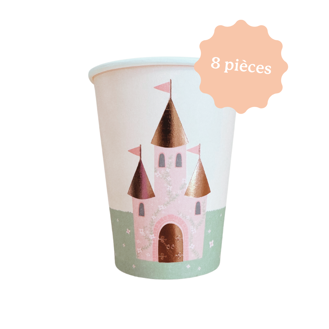 Gobelet en papier princesse avec château décoration anniversaire Princesse