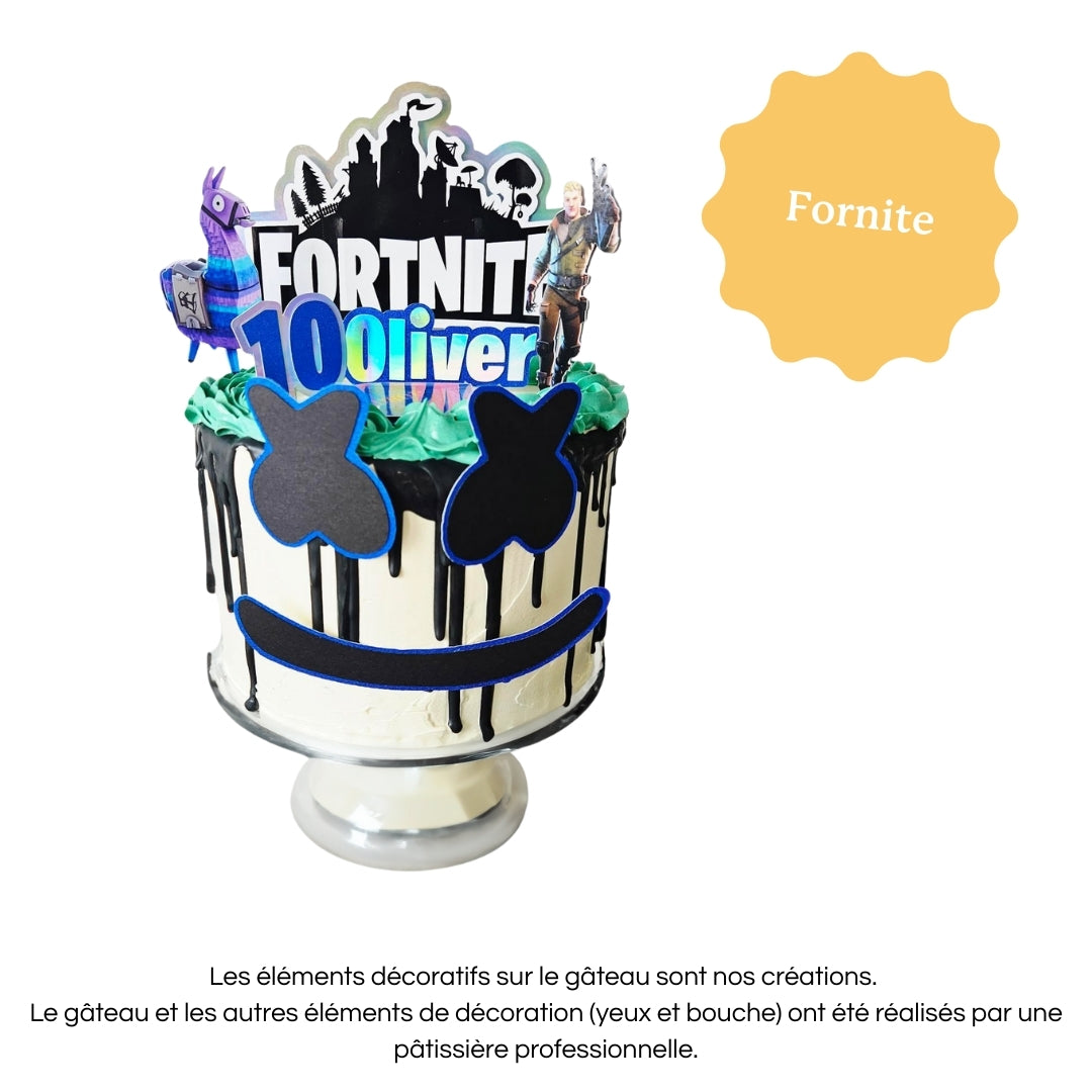 Cake topper personnalisé avec prénom et âge, décoration pour gâteau d’anniversaire fortnite.