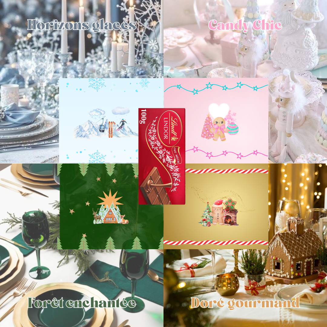 Plaque de chocolat Lindor de Lindt personnalisée sur le thème de Noël et avec le prénom. Idée cadeau pour homme et femme. Plusieurs designs de Noël à choix, pour tous les goûts et les envies.