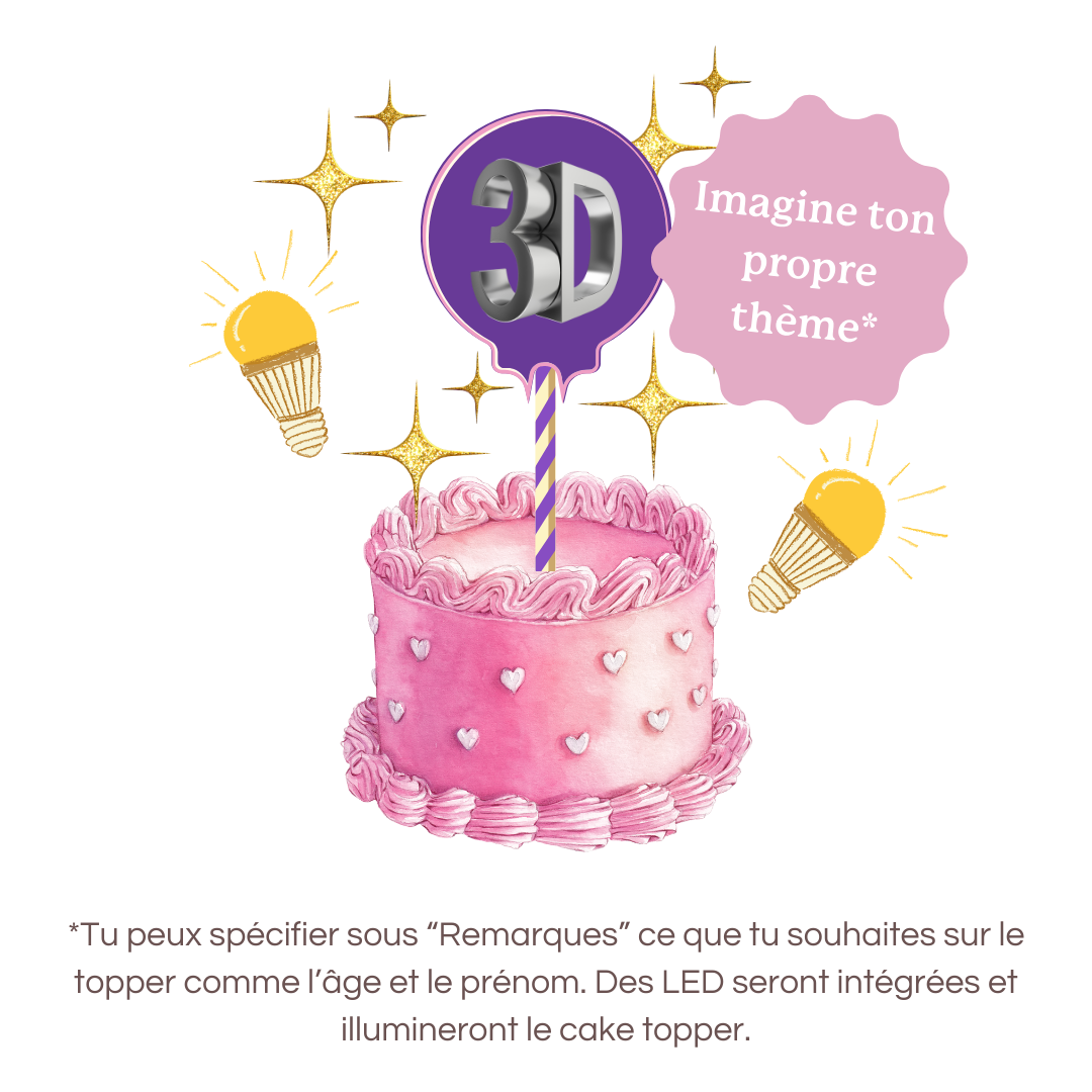 CAKE TOPPER 3D avec lumières LED - 1 élément