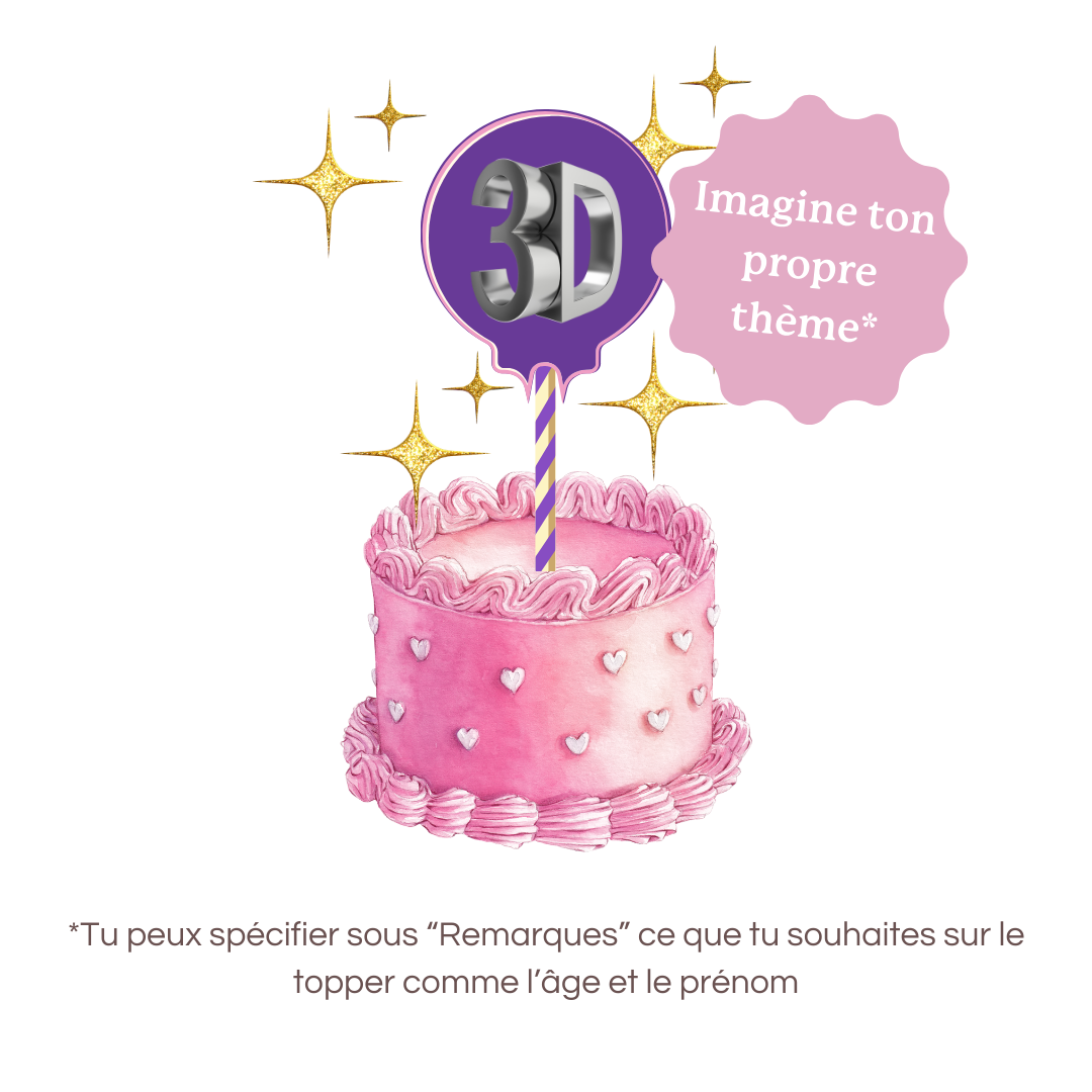 CAKE TOPPER 3D avec confettis/paillettes - 1 élément