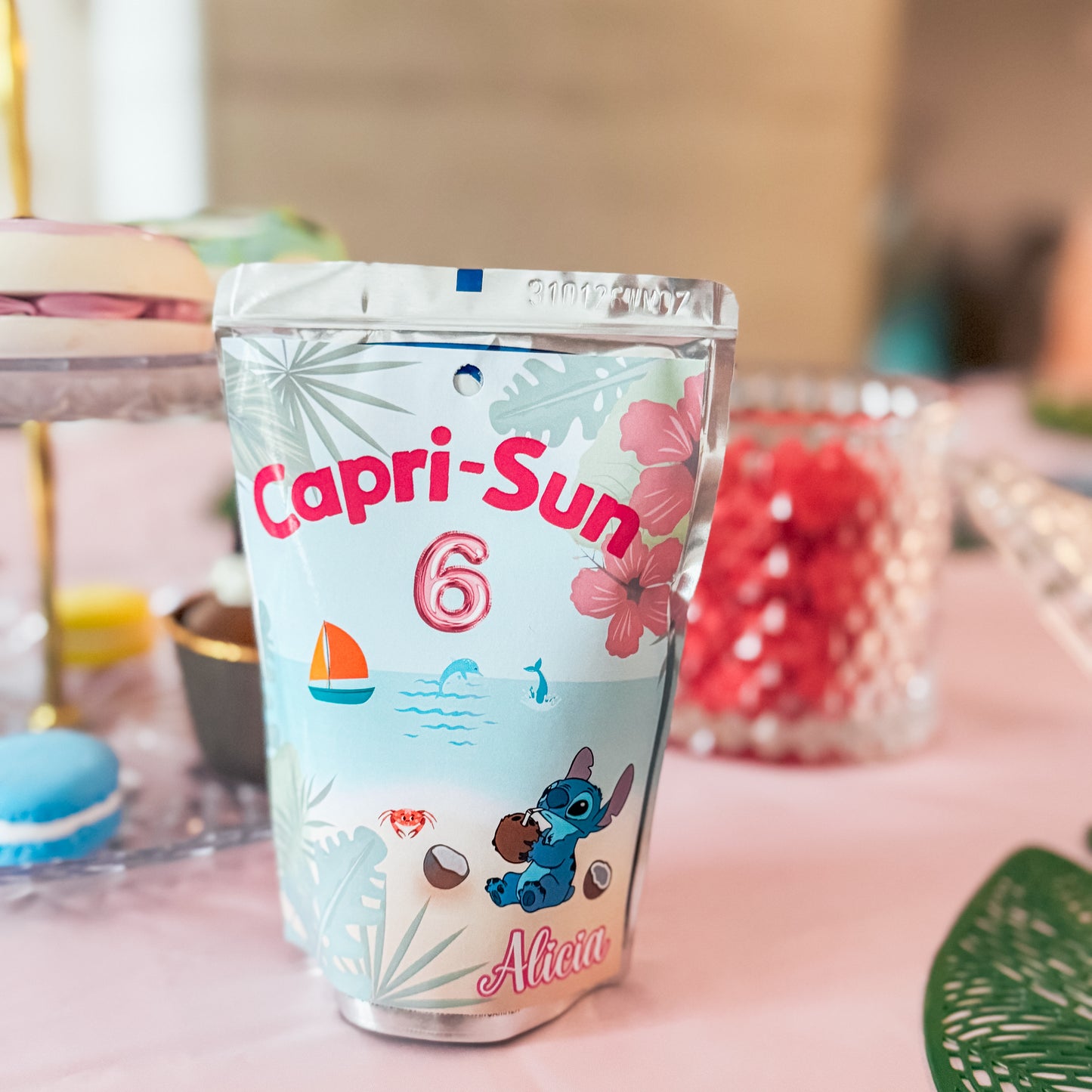 Décoration de table Stitch et Angel pour anniversaire, Capri-Sun personnalisé