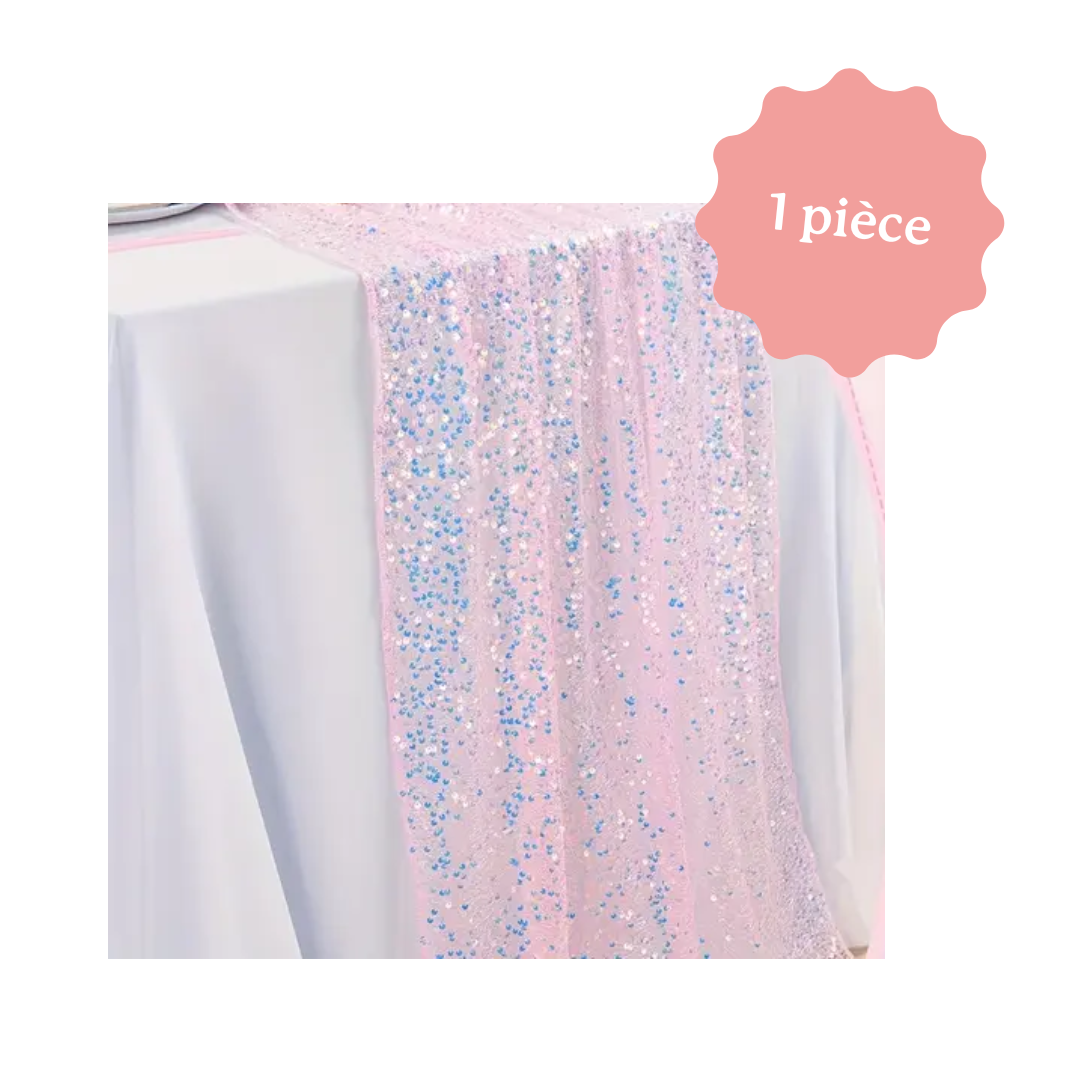 chemin de table rose à paillettes pour décoration d'anniversaire licorne