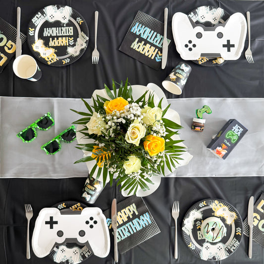 Décoration de table pour anniversaire sur le thème jeux vidéo, gaming