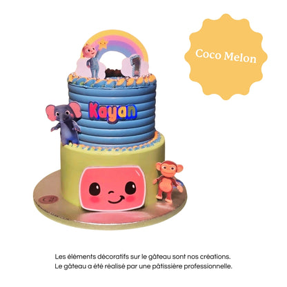 Cake topper personnalisé avec prénom et âge, décoration pour gâteau d’anniversaire coco melon.