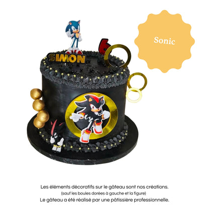 Cake topper personnalisé avec prénom et âge, décoration pour gâteau d’anniversaire Sonic et Shadow.