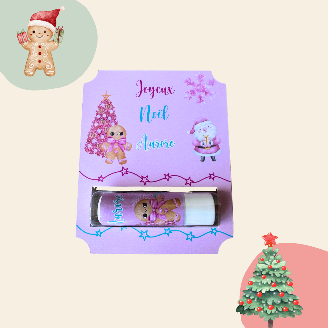Carte et stick à lèvres personnalisés de Noël thème Candy Chic – ambiance douce et sucrée