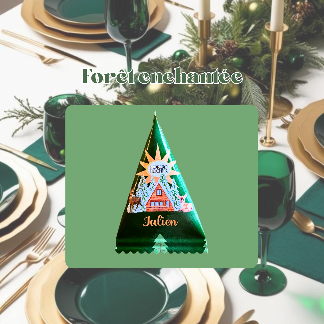 Ferrero Rocher personnalisé de Noël thème Forêt Enchantée – ambiance naturelle et féerique