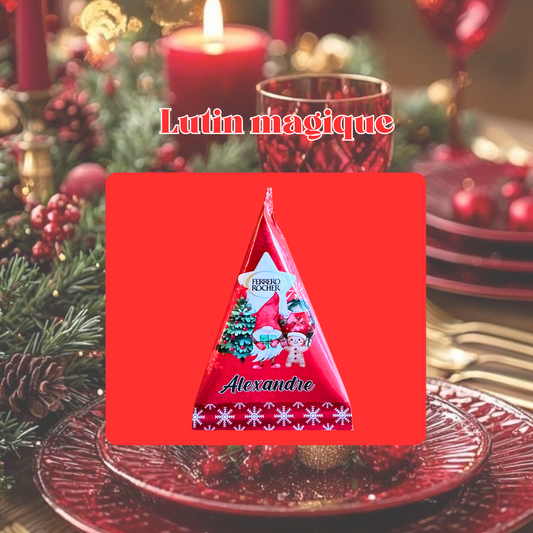 Ferrero Rocher personnalisé de Noël thème Lutin Magique – ambiance joyeuse et pétillante