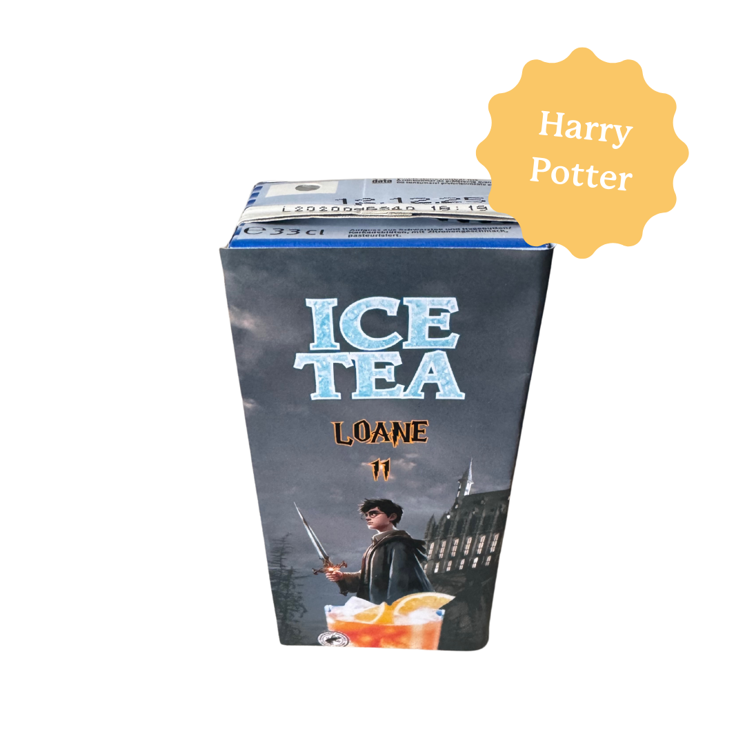 Brique de thé froid Migros personnalisé sur le thème de Harry Potter. Sur le thème de ton choix, avec le prénom et l'âge. Idéal pour décorer une table ou comme cadeau souvenir pour un anniversaire. 