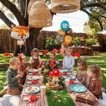 Kit de décoration d'anniversaire pour enfants sur le thème des animaux de la forêt. Tout le nécessaire pour la décoration de table et de salle aniamxu de la forêt. 