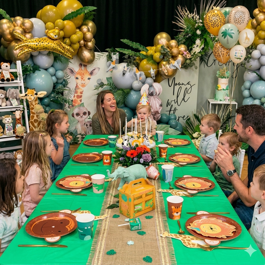 Kit de décoration d'anniversaire d'enfants sur le thème des animaux de la jungle, en plein safari.