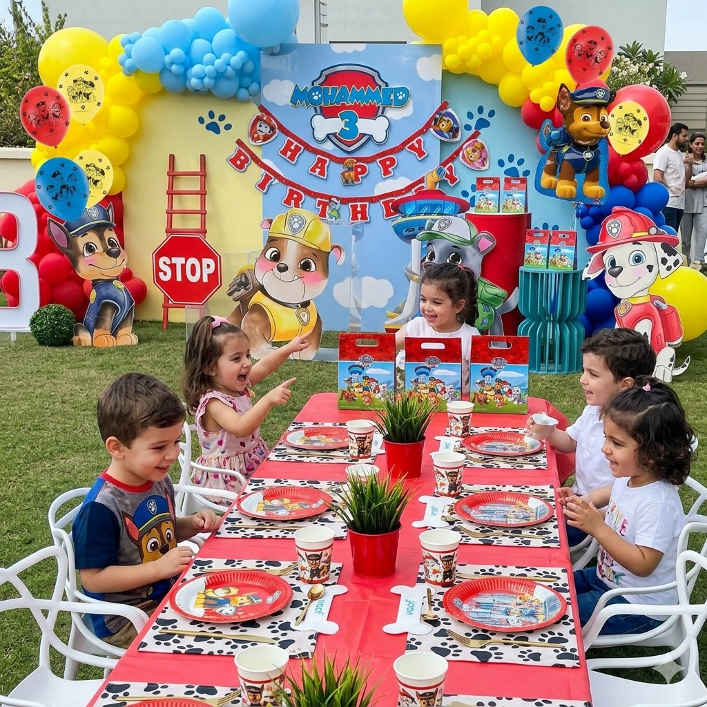 Kit de décoration d'anniversaire d'enfants sur le thème de Chase de la Pat'Patrouille.