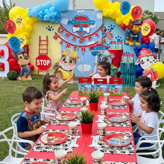 Kit de décoration d'anniversaire d'enfants sur le thème de Chase de la Pat'Patrouille.