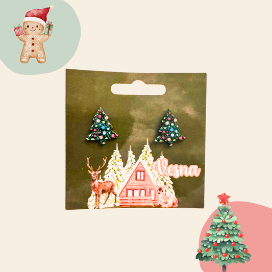 Boucles d'oreilles de Noël personnalisées, présentées sur une carte personnalisée avec le prénom. 