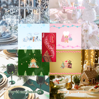 Plaque de chocolat Lindor de Lindt personnalisée sur le thème de Noël et avec le prénom. Idée cadeau pour homme et femme. Plusieurs designs de Noël à choix, pour tous les goûts et les envies. 