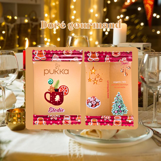 Sachet de thé de noël personnalisé avec le prénom. Thé Bio Pukka, pomme et cannelle