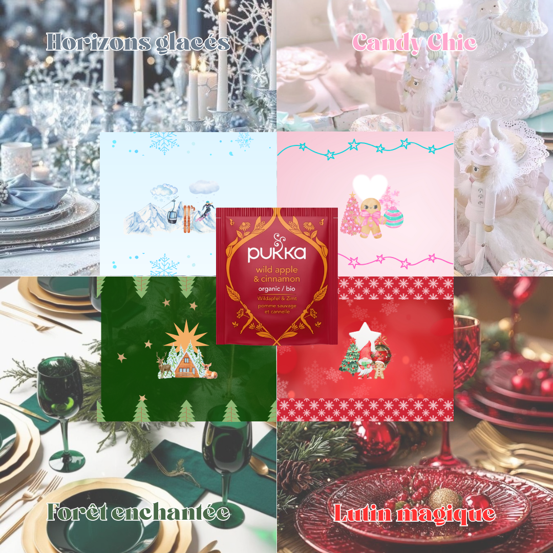 Sachet de thé personnalisé avec le prénom. Choisi ton thème de Noël préféré, lutin magique, horizon glacé...