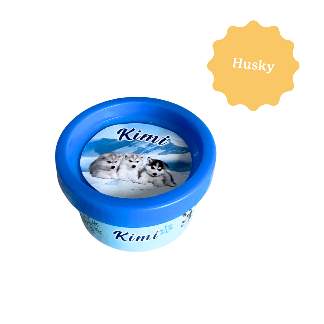 Slime personnalisé sur le thème des chiens Husky. Petit cadeau souvenir idéal pour les anniversaires d'enfant.