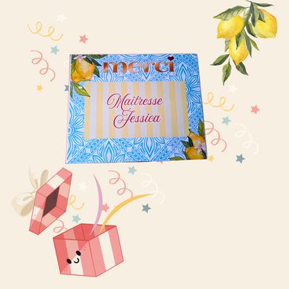 Boite de chocolats personnalisée pour maîtresse sur le thème Dolce Vita, idée cadeau pour la fin d’année scolaire