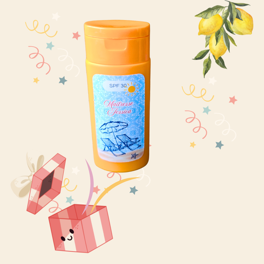 Cadeau personnalisé pour maîtresse, crème solaire décorée sur le thème Dolce Vita, idée cadeau pour la fin d’année scolaire.