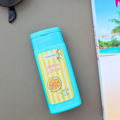 Lotion après-soleil personnalisée pour maîtresse, coffret cadeau thème dolce vita