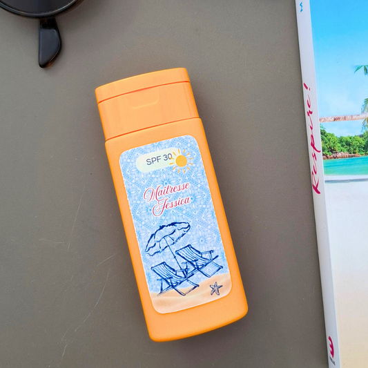 Crème solaire personnalisée pour maîtresse, cadeau original de fin d’année scolaire