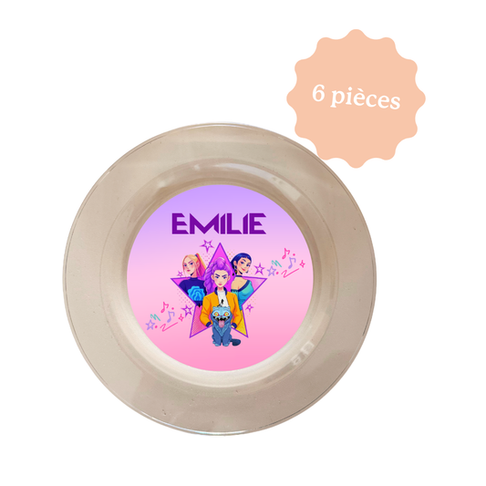 Assiette K-Pop Demon Hunter, personnalisée avec le prénom pour une décoration d'anniversaire sur le thème K-Pop Demon Hunter