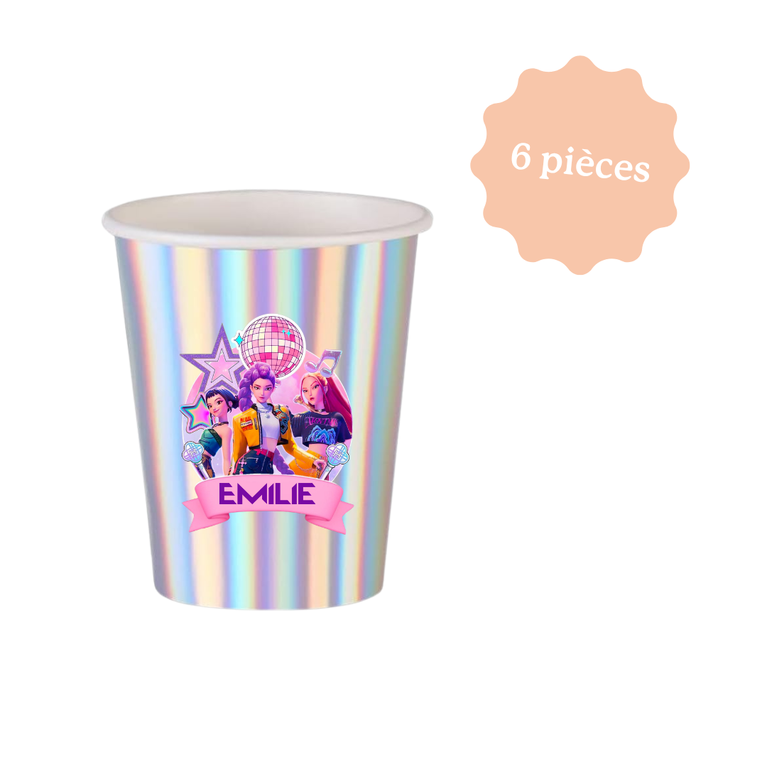 Gobelet K-Pop Demon Hunter, personnalisé avec le prénom pour une décoration d'anniversaire sur le thème K-Pop Demon Hunter