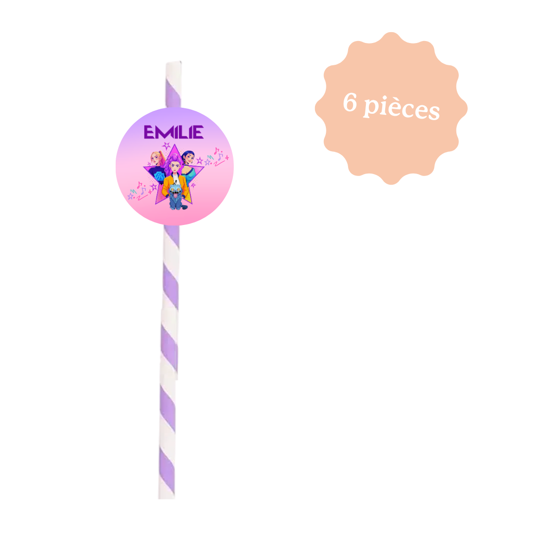Paille K-Pop Demon Hunter, personnalisée avec le prénom pour une décoration d'anniversaire sur le thème K-Pop Demon Hunter