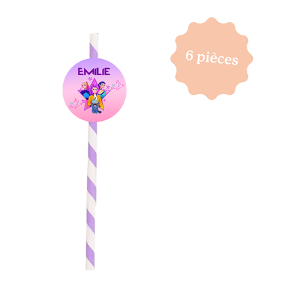 Paille K-Pop Demon Hunter, personnalisée avec le prénom pour une décoration d'anniversaire sur le thème K-Pop Demon Hunter