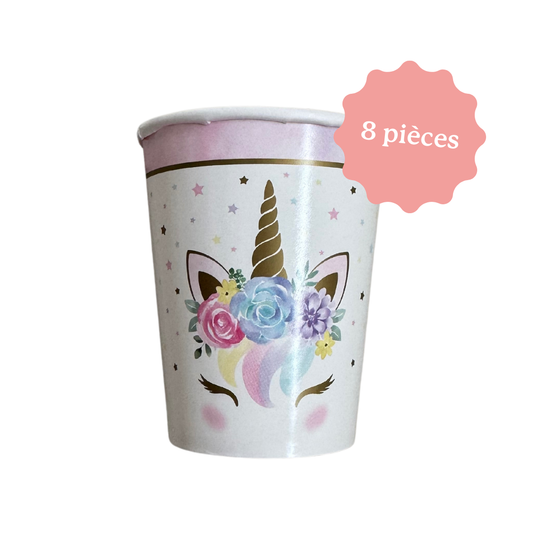 gobelet en papier licorne pour décoration d'anniversaire