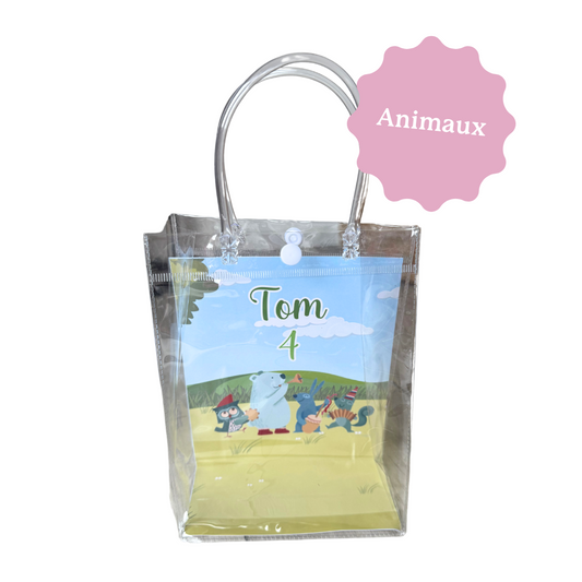 Sac cadeau personnalisé sur le thème des animaux rigolos. Idéal pour les anniversaires d'enfant, pour offrir des petits cadeaux.