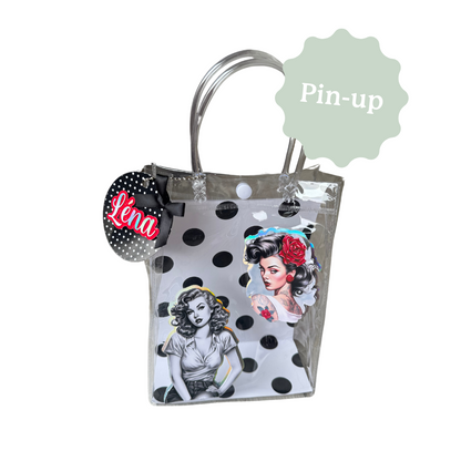 Sac cadeau personnalisé sur le thème des pin-up, avec des effets 3D. Tous les thèmes sont réalisables et pour tout événement,  anniversaire, mariage, retraite, baptême. 