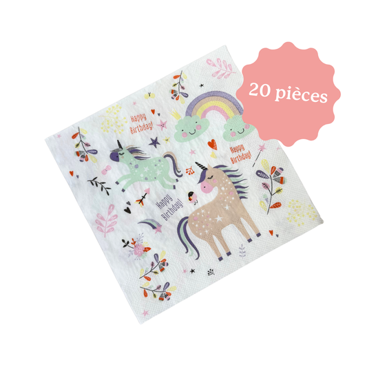 Serviettes en papier licorne et arc-en-ciel pour décoration 'anniversaire