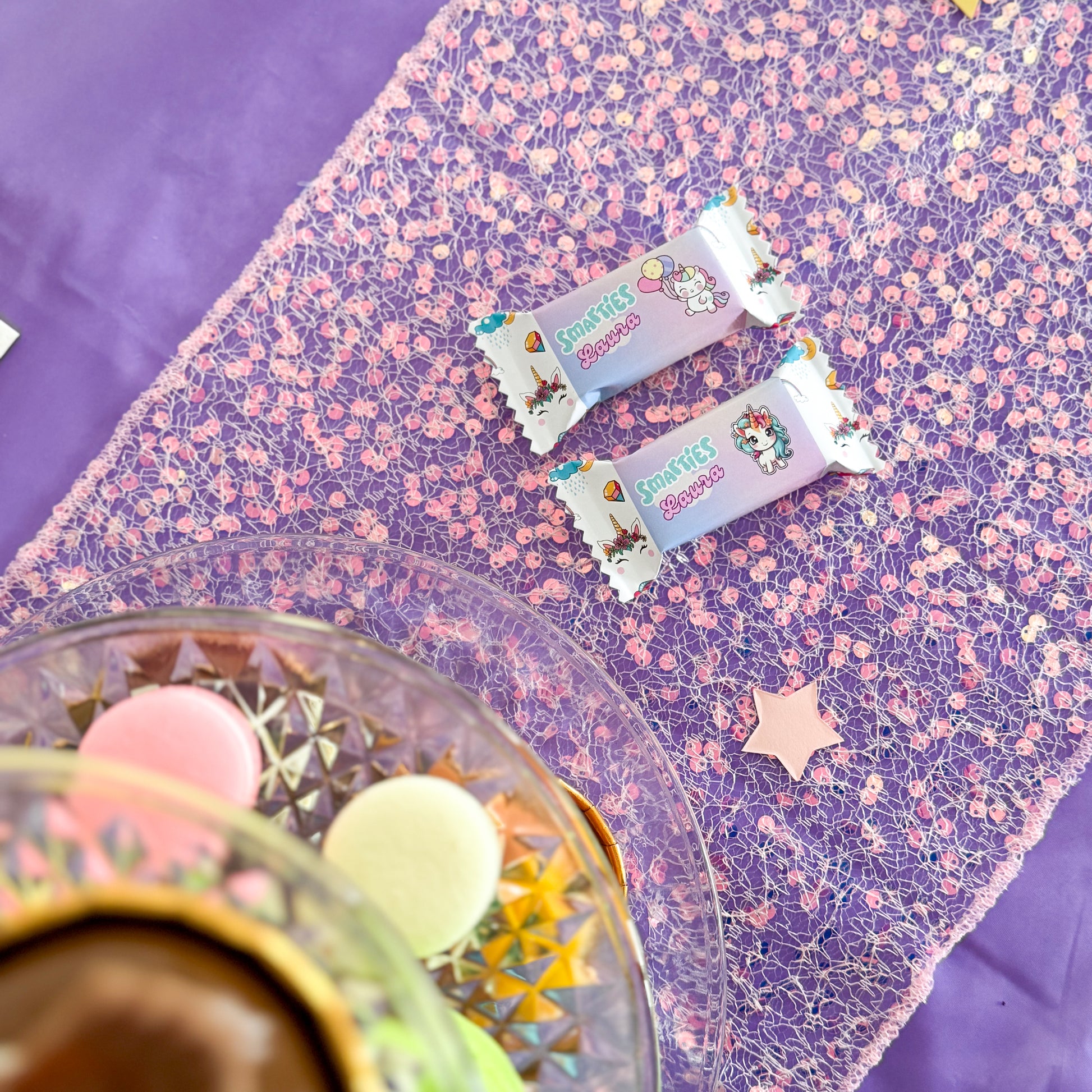 smarties personnalisé sur le thème licorne pour anniversaire d'enfant